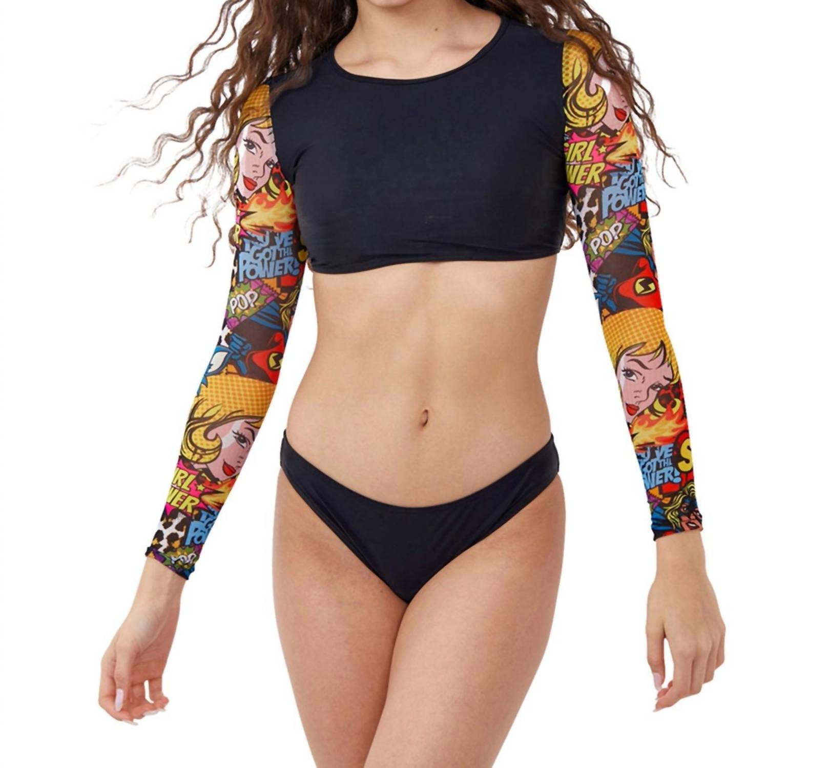 Girls Long Sleeve Cropped Lace Up Rash Guard Top With Matching Bikini Bottom